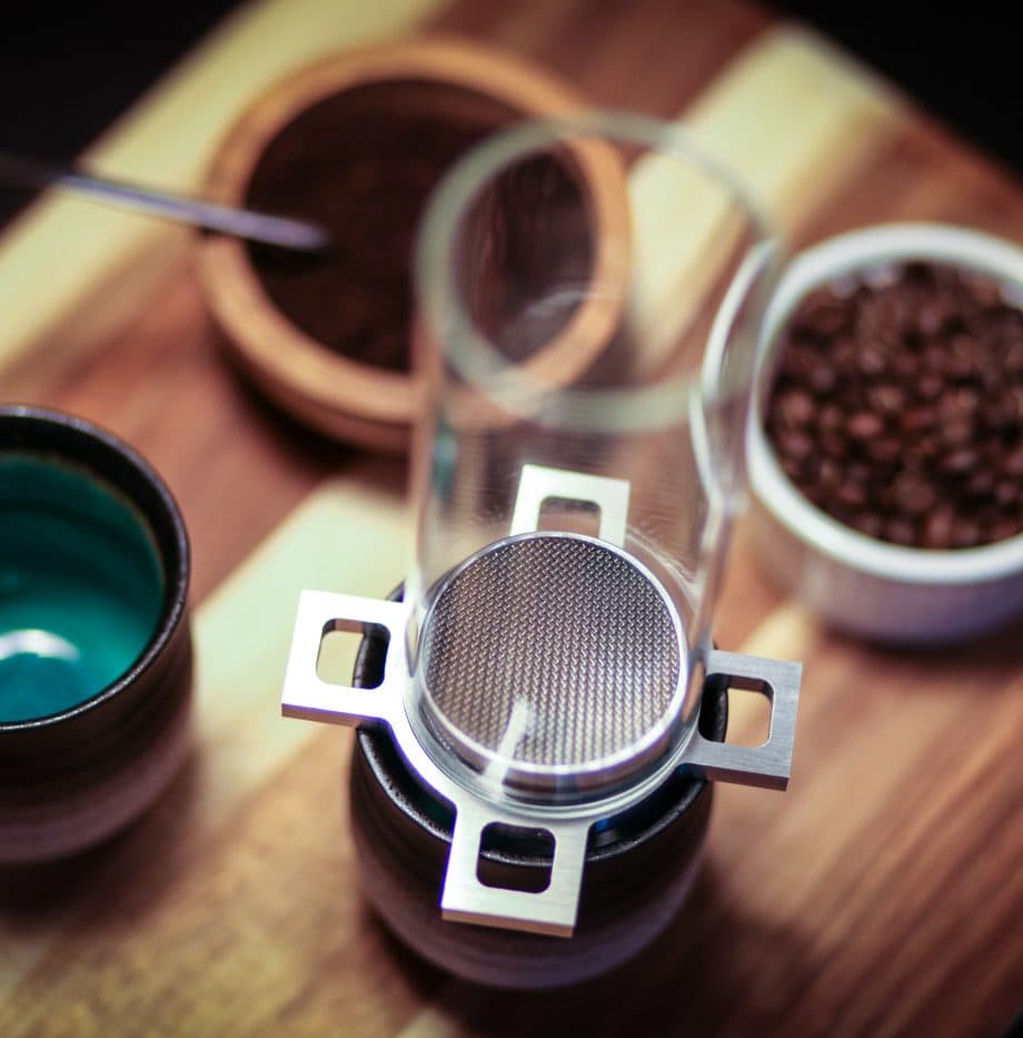 Proper Coffee pour-over brewer with freshly roasted beans